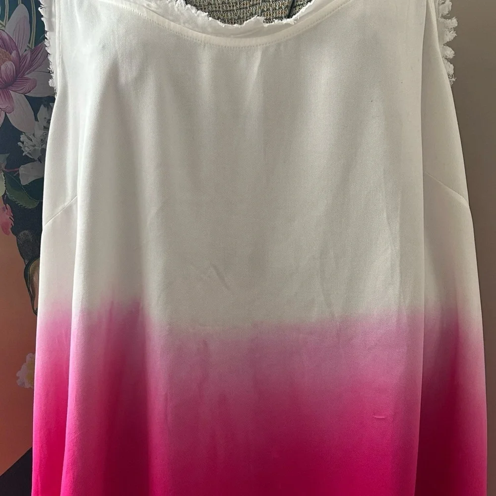NWOT WHITE BIRTH RASPBERRY SORBET OMBRÉ LOOSE FIT TANK, RAW/FRAYED EDGE, 3X